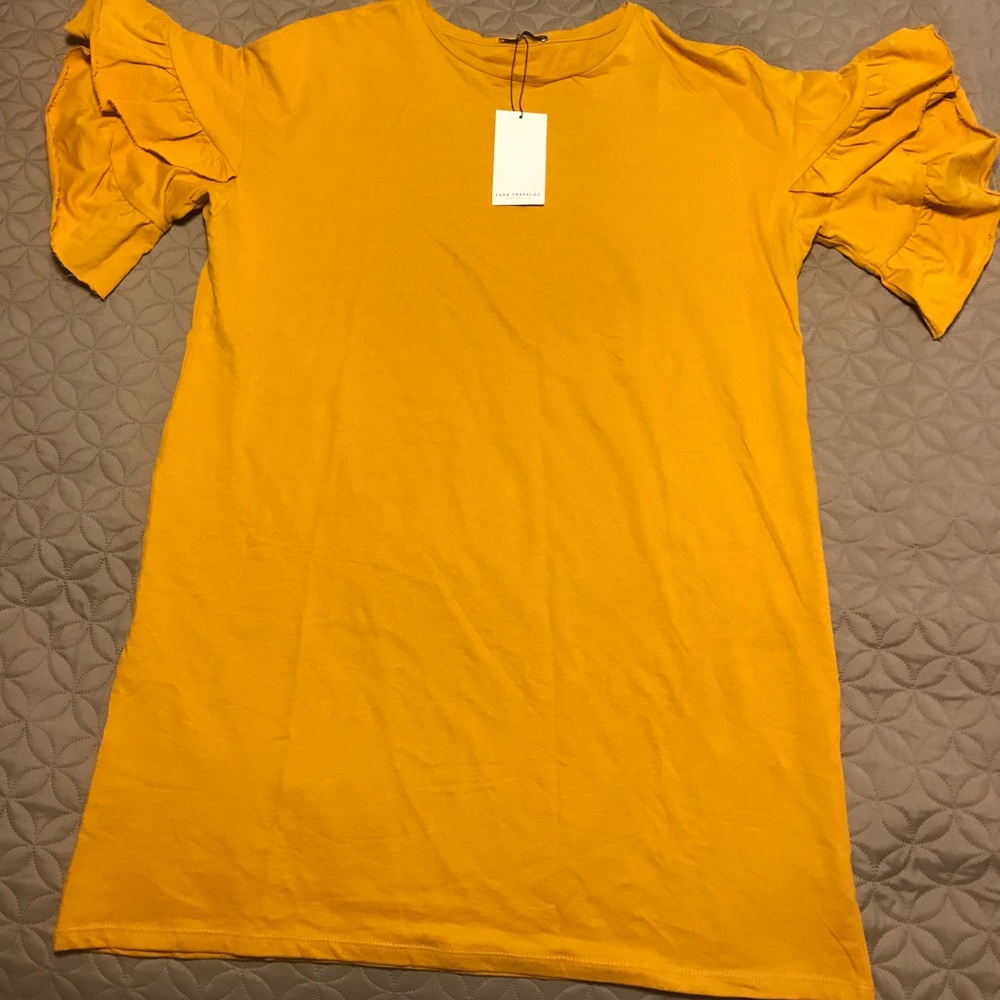 Mustard/ yellow Ruffle sleeve sweat dress